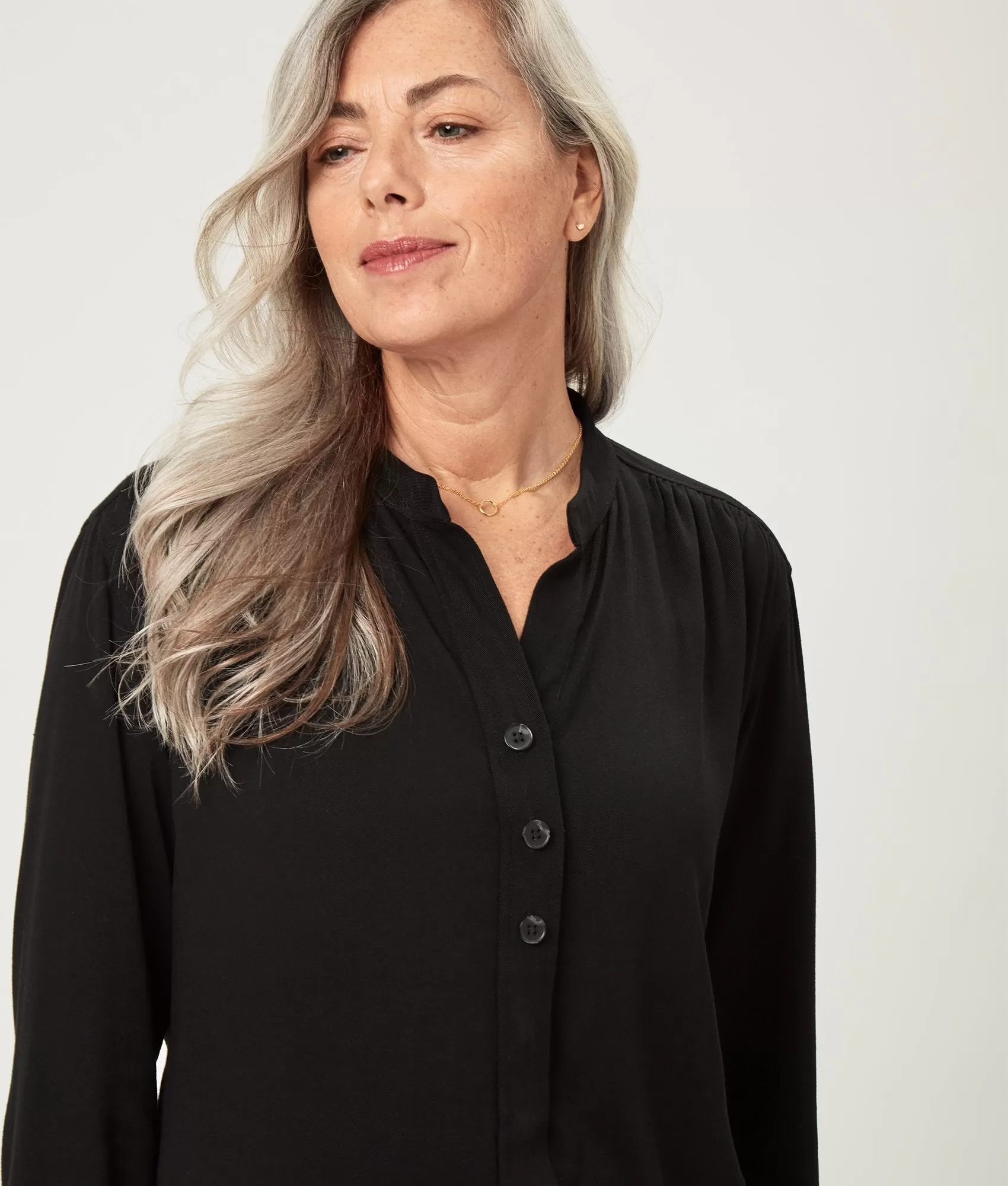 Long Sleeve Button-Front Shirt with Magnetic Closures In Black