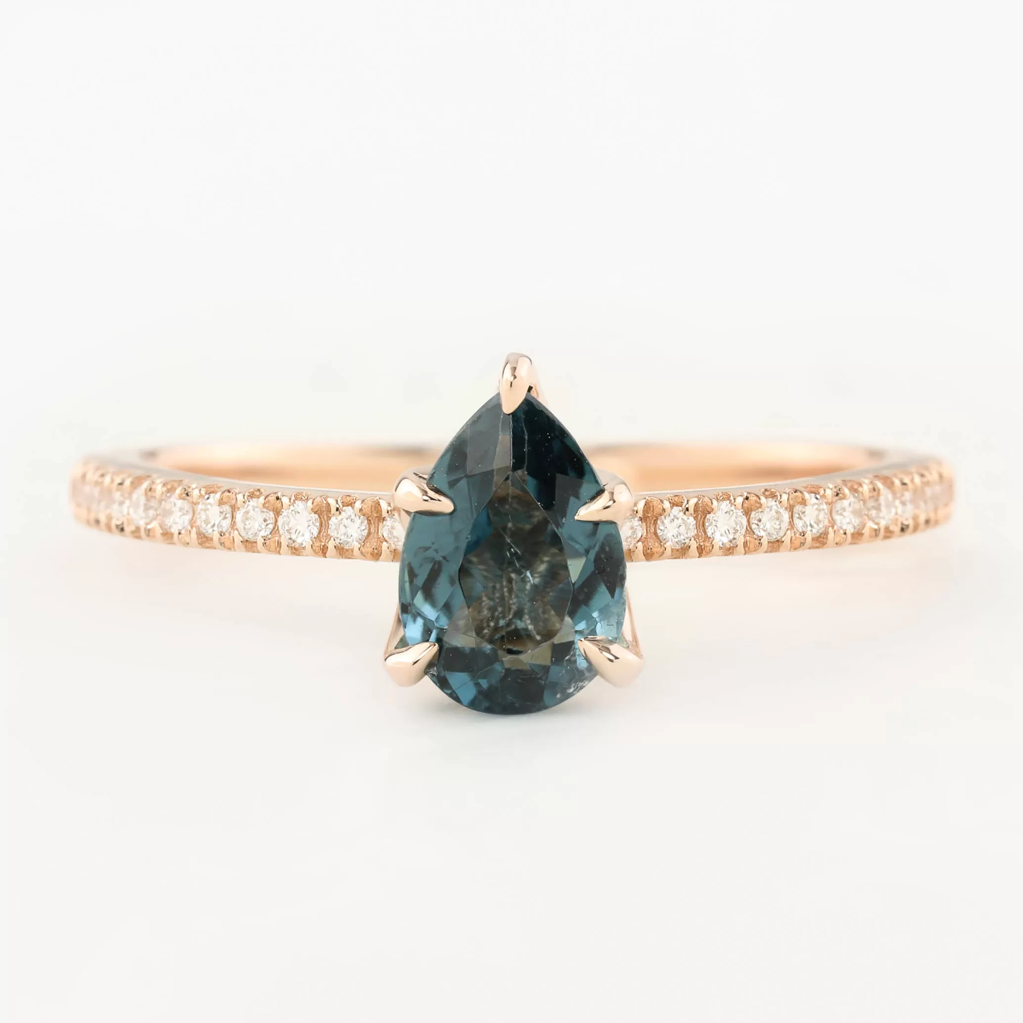 Maria Ring 0.94ct Pear Cut Teal Tourmaline Sapphire, 14K Rose Gold (One of a kind)