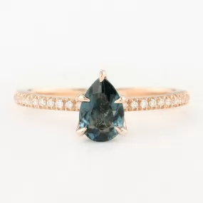 Maria Ring 0.94ct Pear Cut Teal Tourmaline Sapphire, 14K Rose Gold (One of a kind)