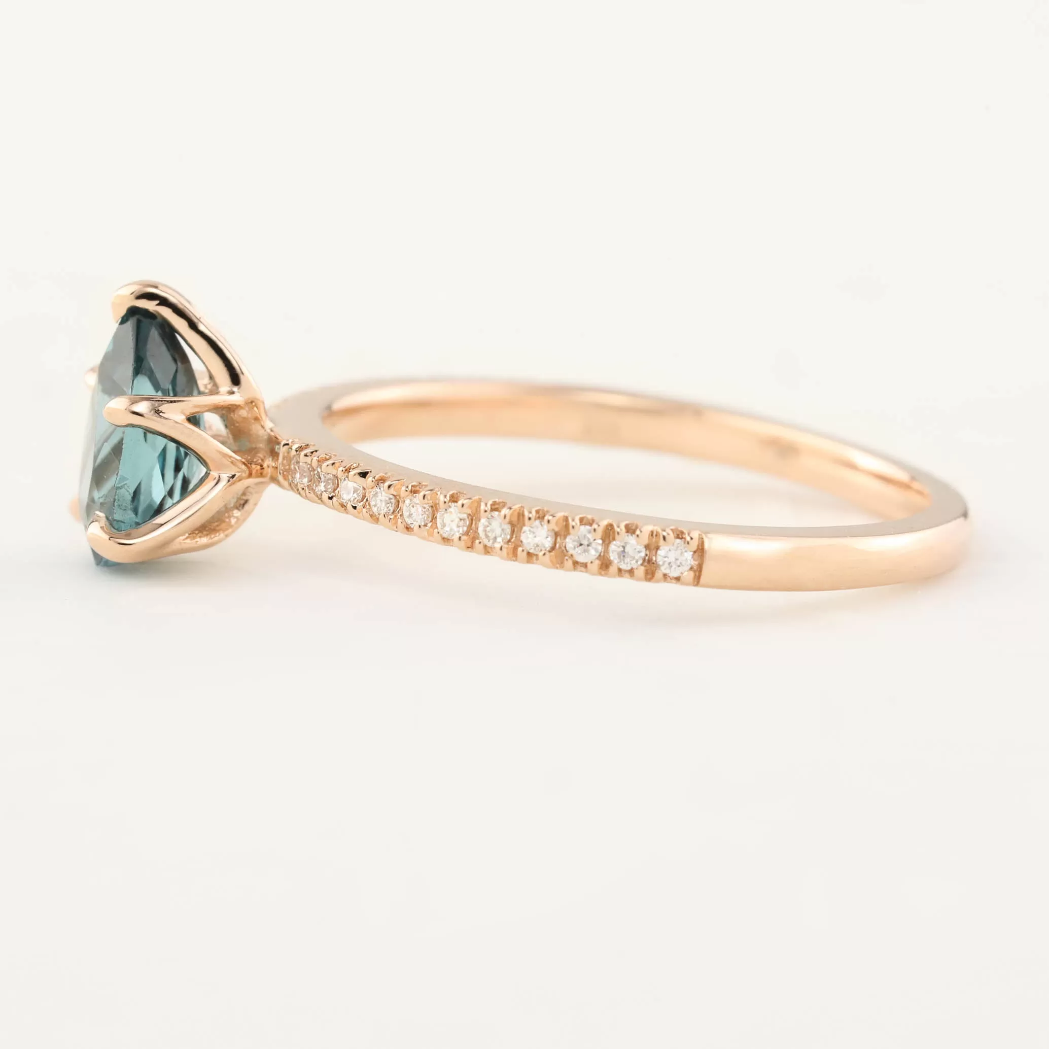 Maria Ring 0.94ct Pear Cut Teal Tourmaline Sapphire, 14K Rose Gold (One of a kind)