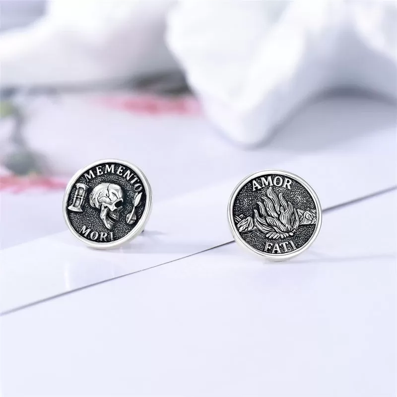 Memento Mori Earrings S925 Sterling Silver Memento Mori Stud Earrings Jewelry Gifts for Men