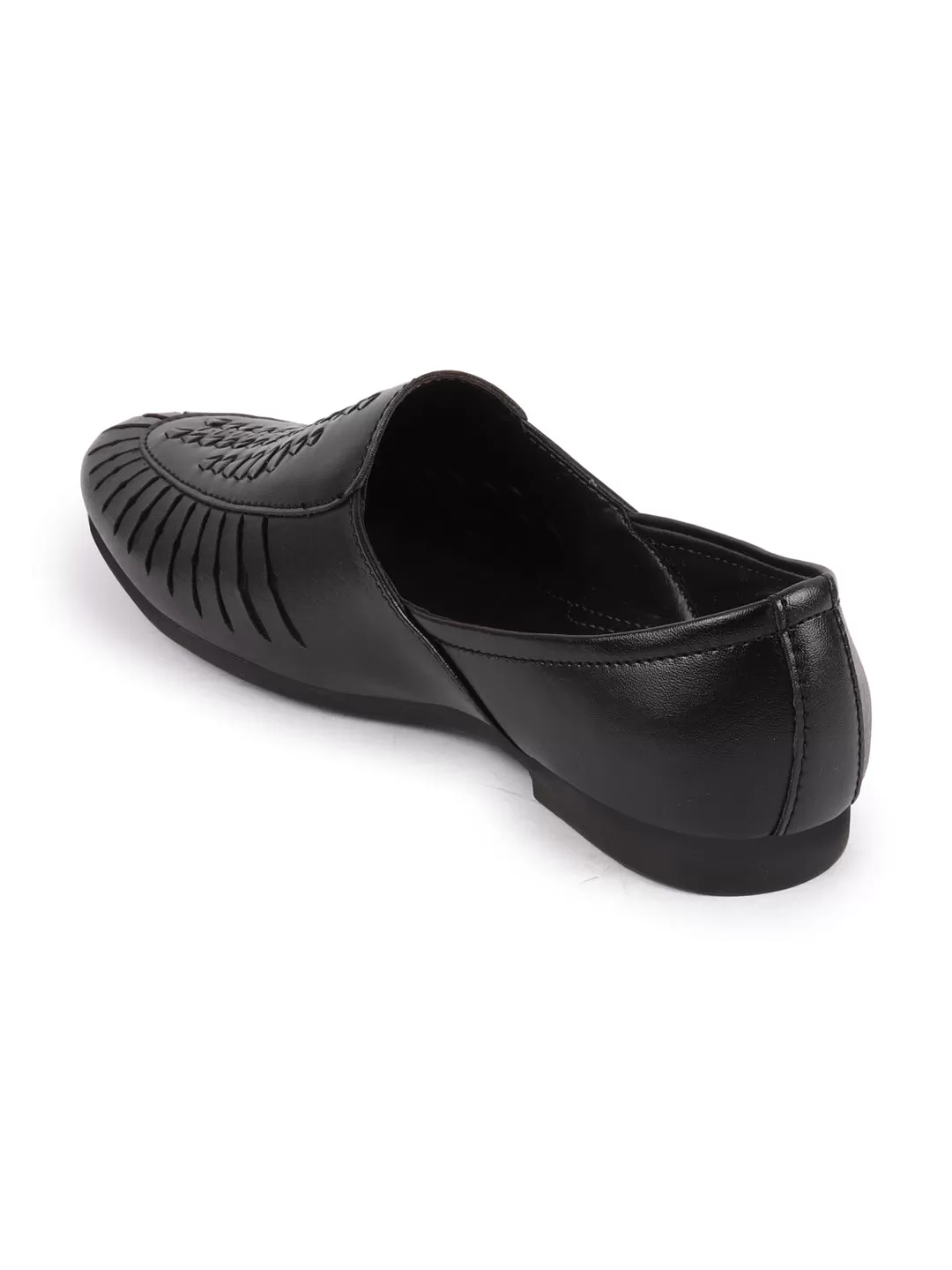 Men Black Laser Cut Design Ethnic Slip On Party Juttis and Mojaris