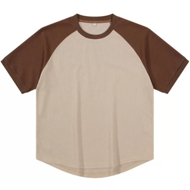 Men's Casual Contrast Color Waffle Round Neck Short Sleeve T-Shirt