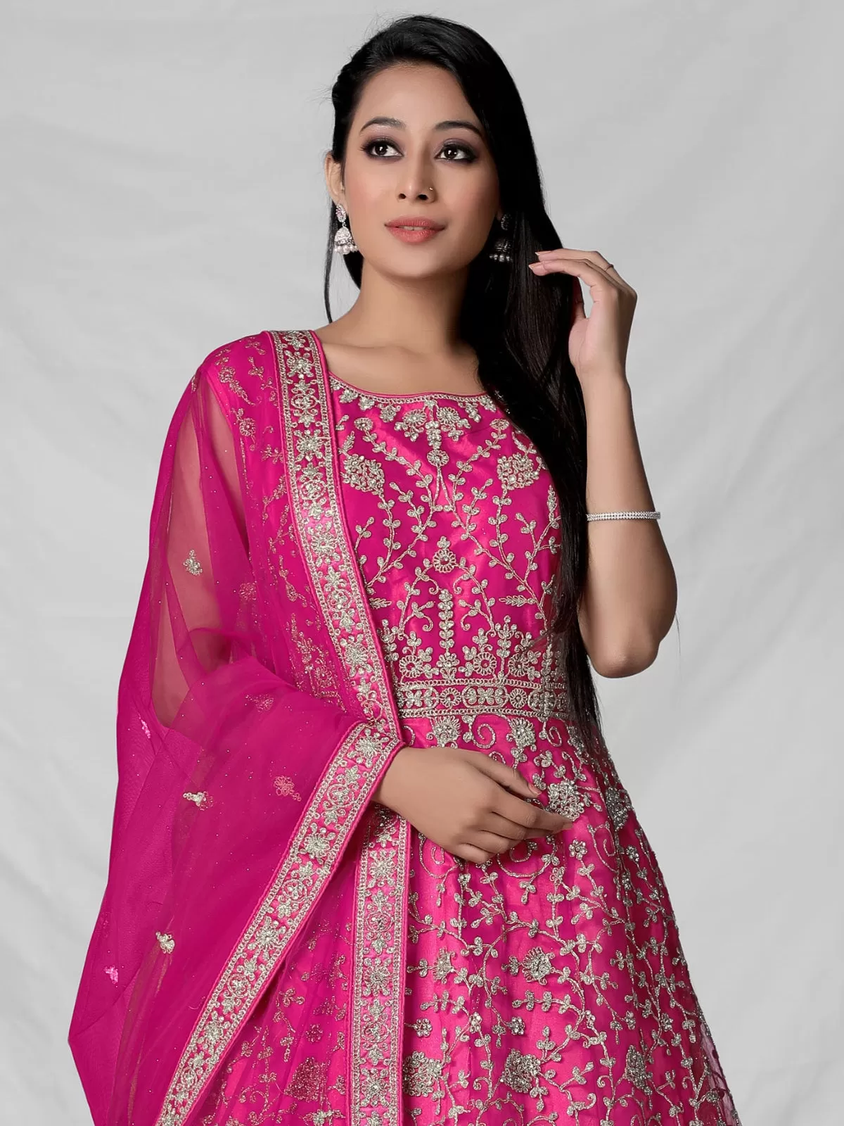 Odette Pink Net Embroidered Stitched Gown  for Women