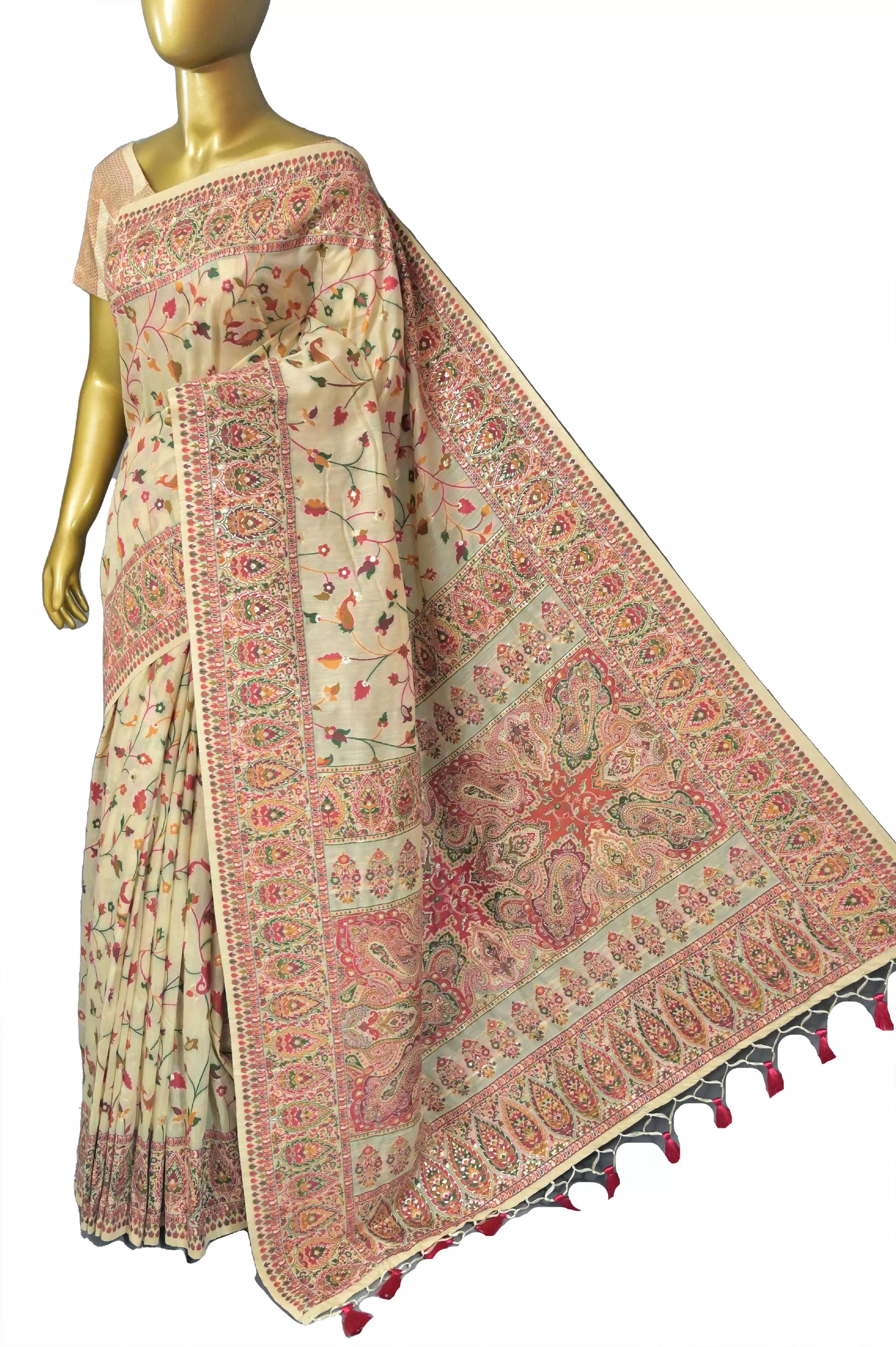 Offwhite Color Kani Silk Saree with Allover Work