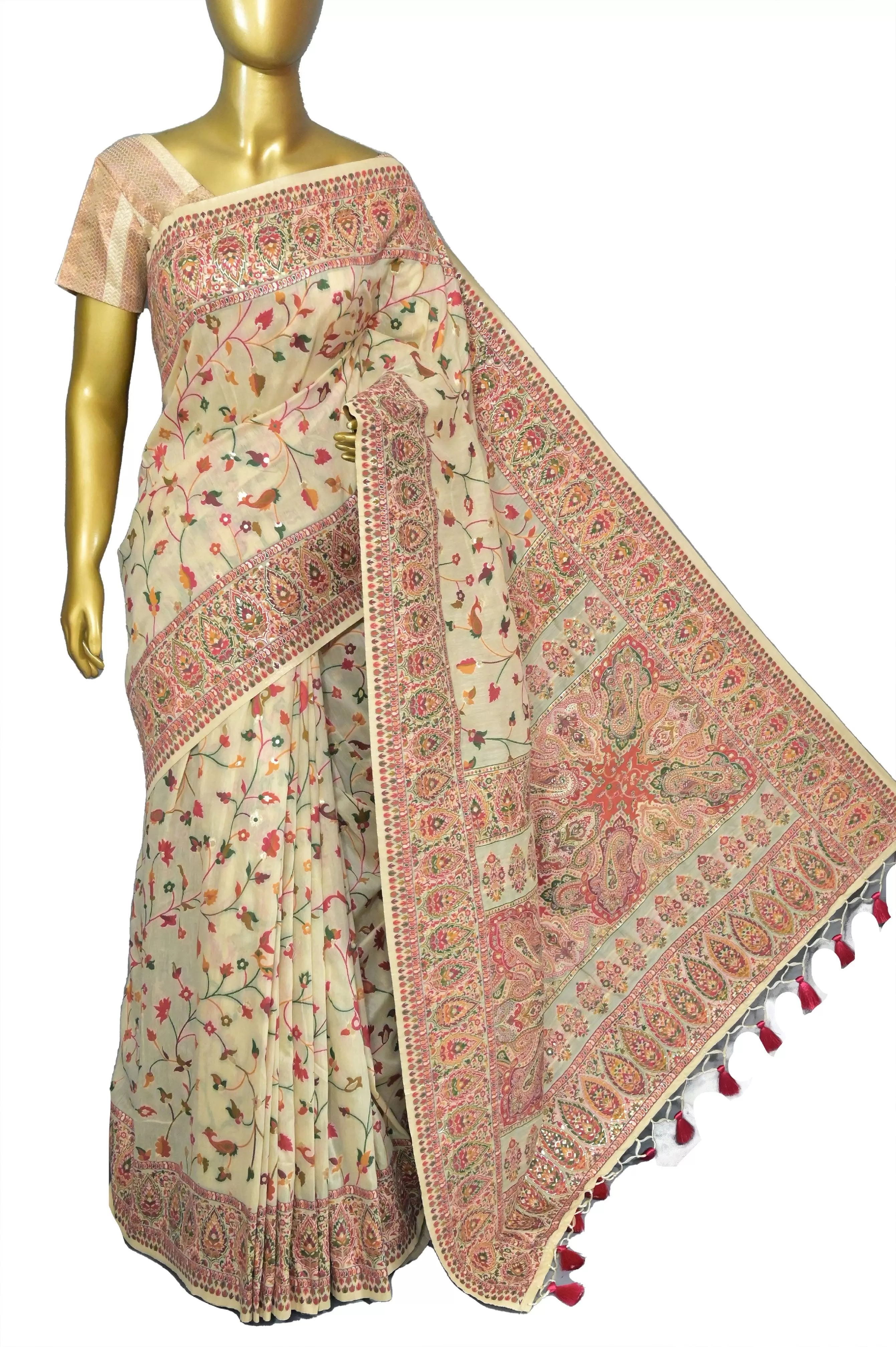 Offwhite Color Kani Silk Saree with Allover Work