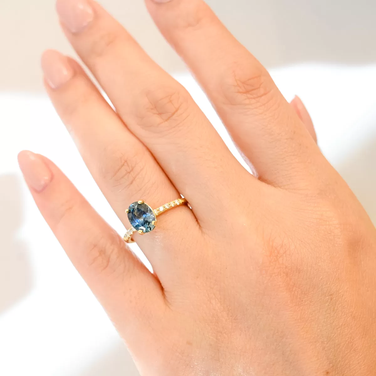 Oval Sapphire Pave Coursière Solitaire