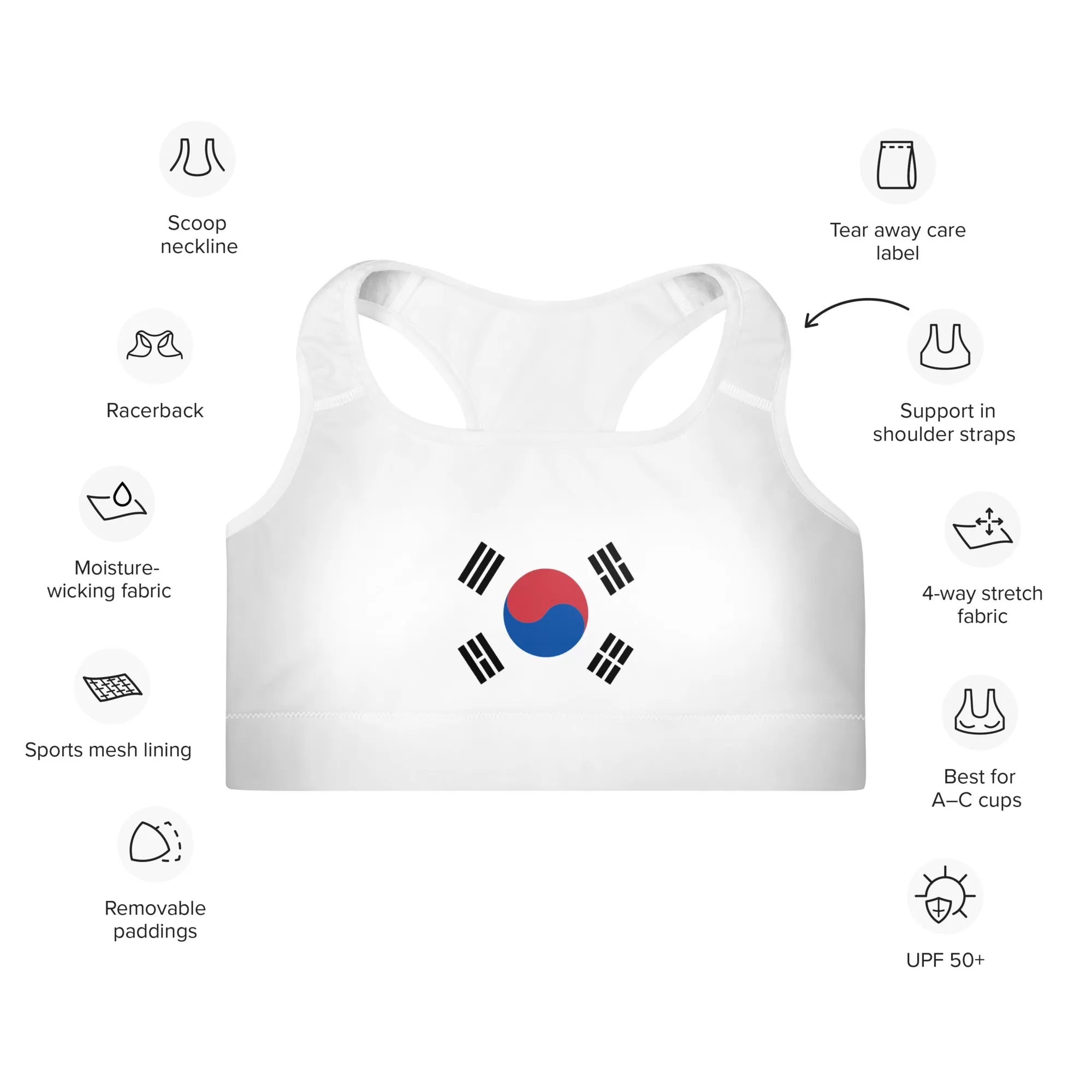 Padded Sports Bra With South Korean Flag