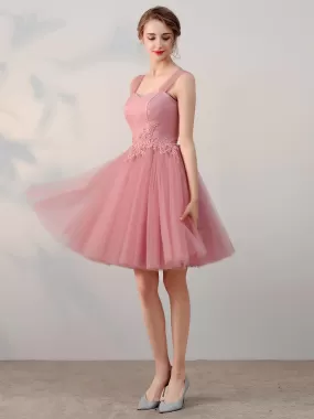 Pink Straps Homecoming Dress Cheap Party Lace Homecoming Dress ER205