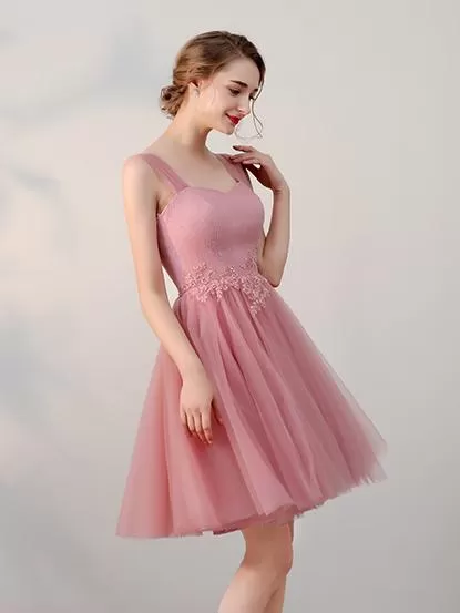 Pink Straps Homecoming Dress Cheap Party Lace Homecoming Dress ER205