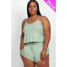 Plus Ribbed Strappy Top And Shorts Set