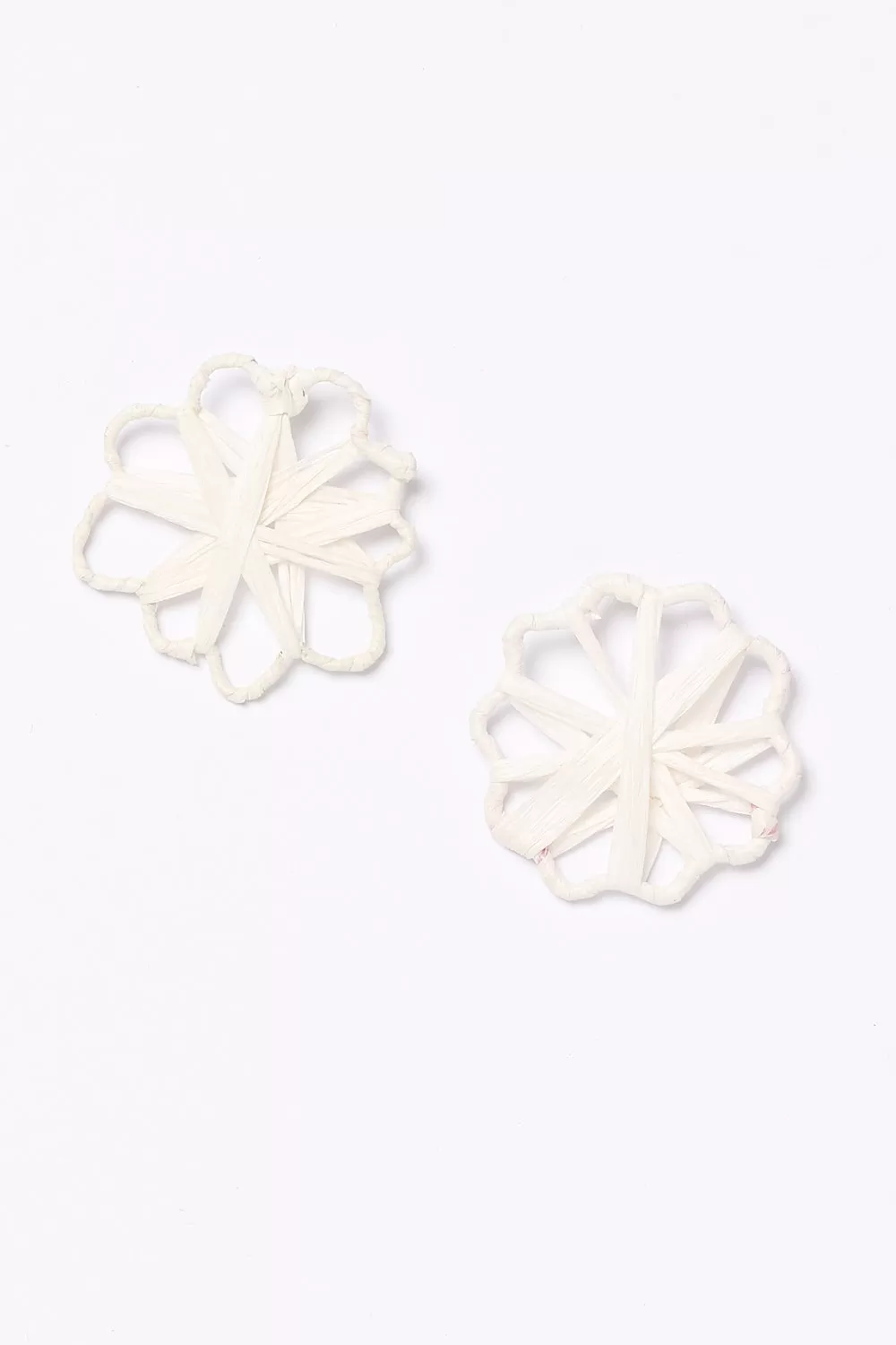 Raffia Woven Flower Earrings in White