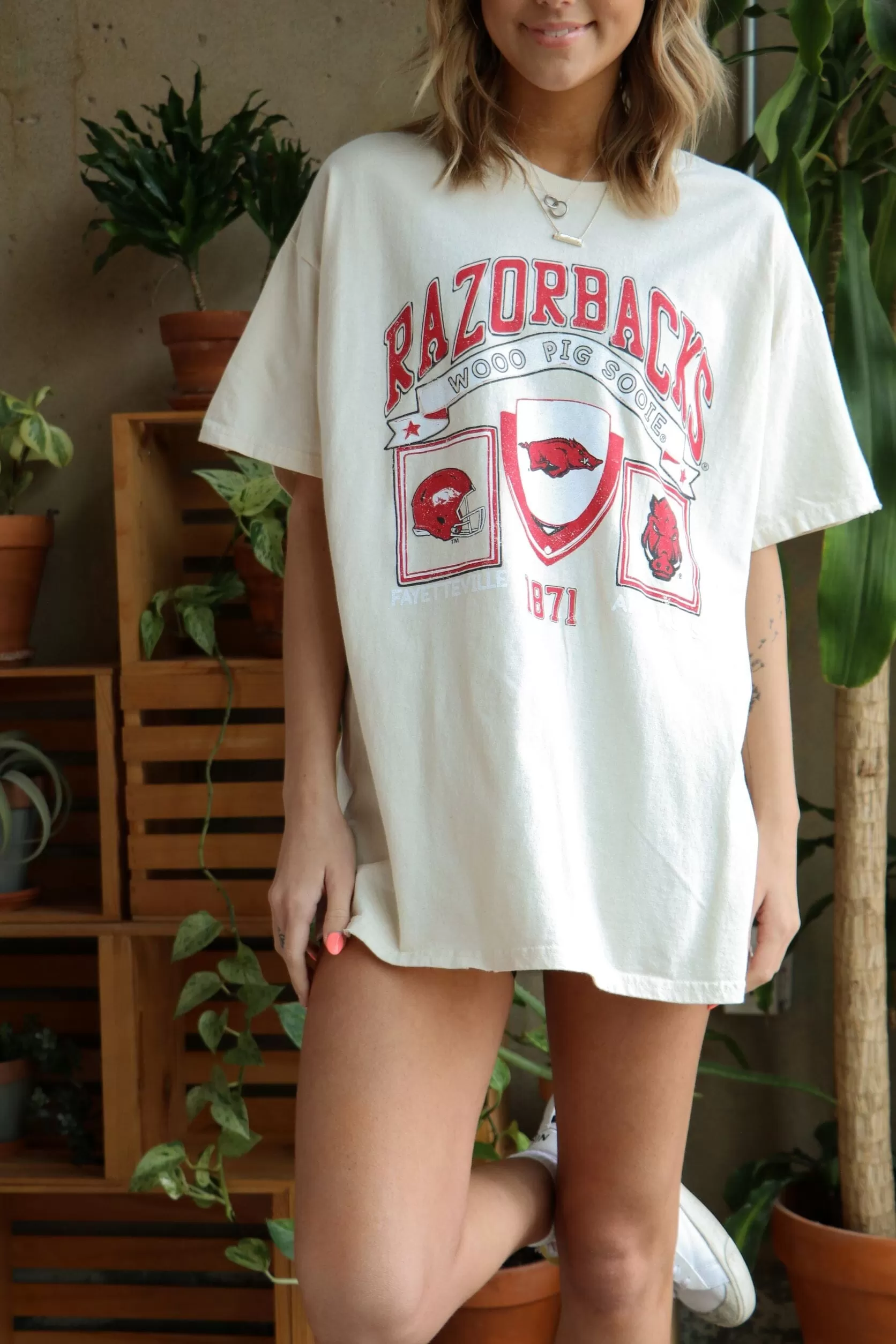 Razorbacks Prep Patch Off White Thrifted Tee