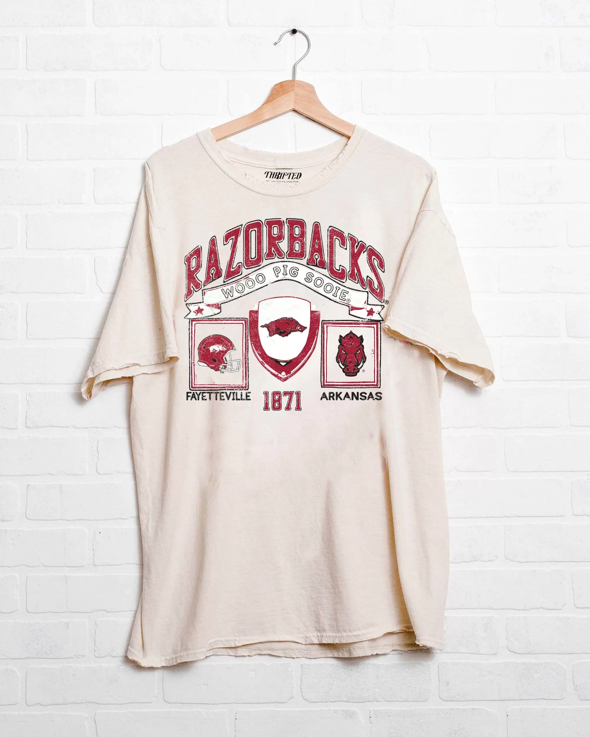 Razorbacks Prep Patch Off White Thrifted Tee