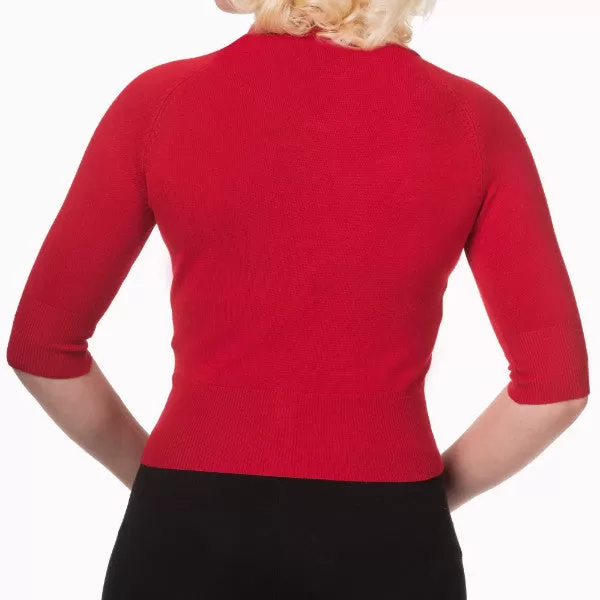 Red Short Sleeve Crop Collar Cardigan