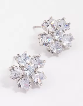 Rhodium Cubic Zirconia Small Flower Stud Earrings