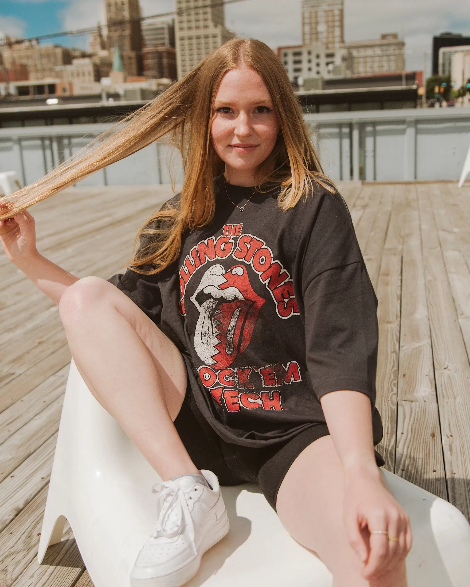 Rolling Stones Rock 'Em Texas Tech Off Black Oversized Tee