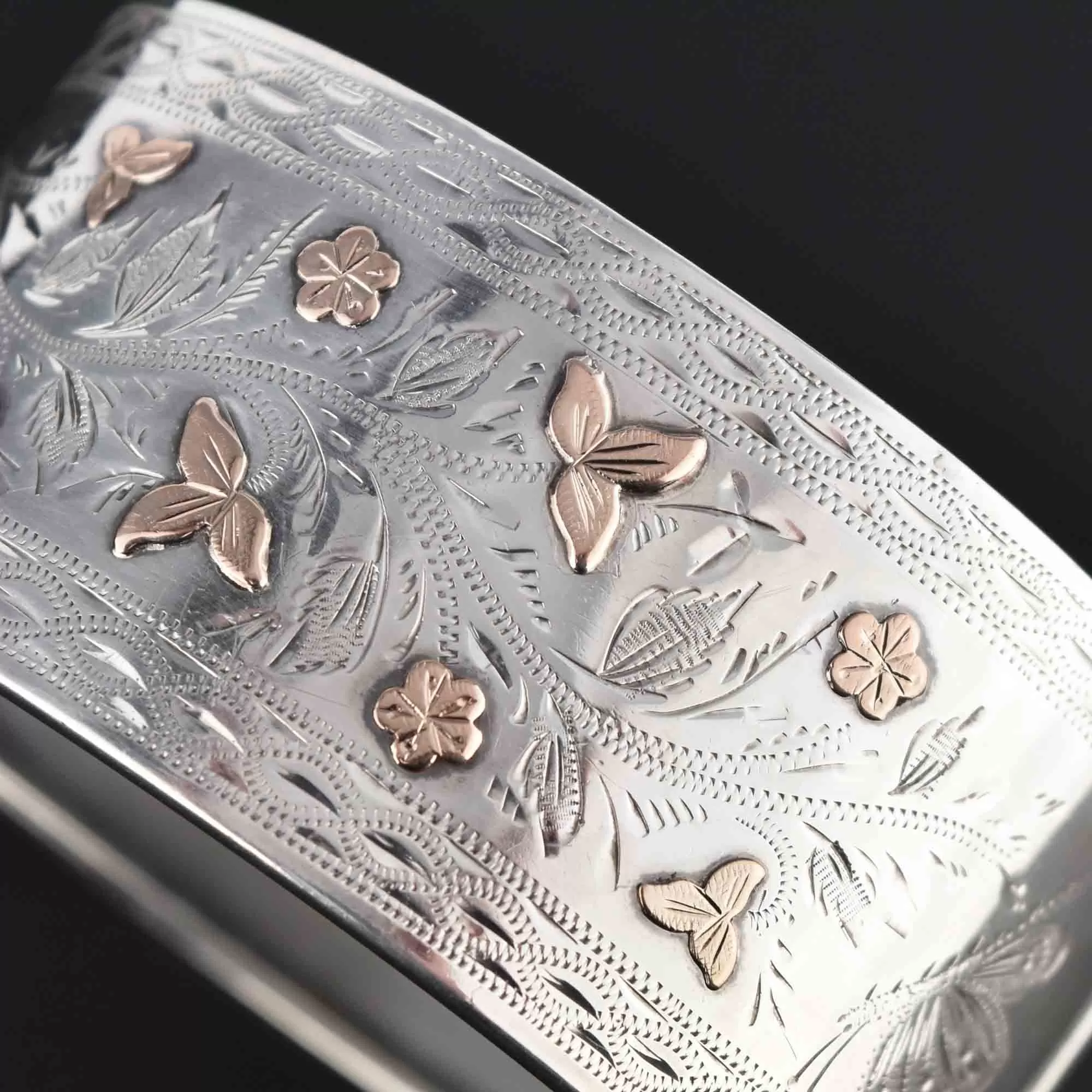 Rose Gold Flower Wide Aesthetic Silver Cuff Bracelet