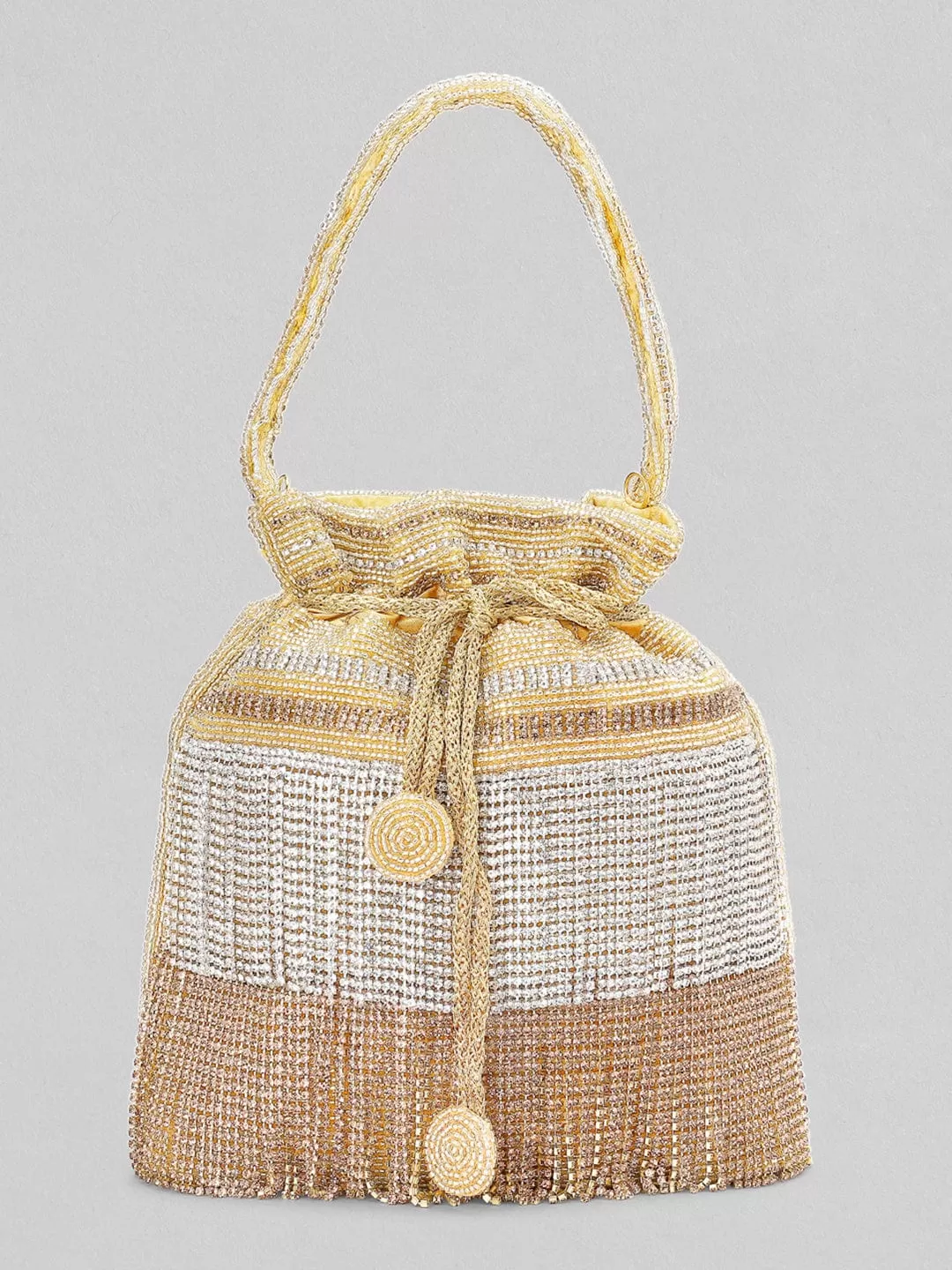 Rubans Silver Brown Shimmery Fringe Potli Bag