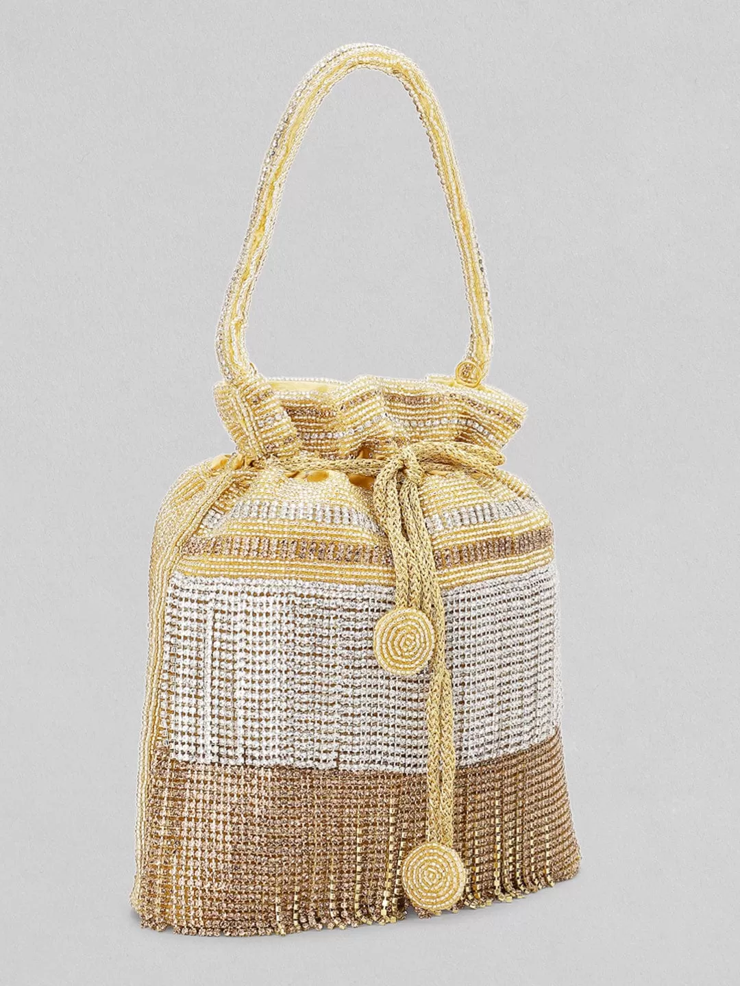 Rubans Silver Brown Shimmery Fringe Potli Bag