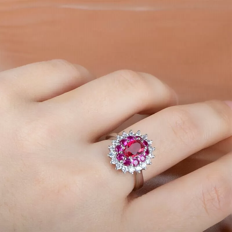 Ruby Solitaire Cut Flower Shaped Resizable Ring