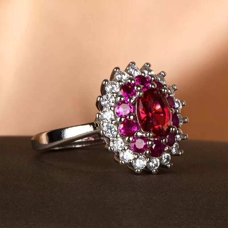 Ruby Solitaire Cut Flower Shaped Resizable Ring