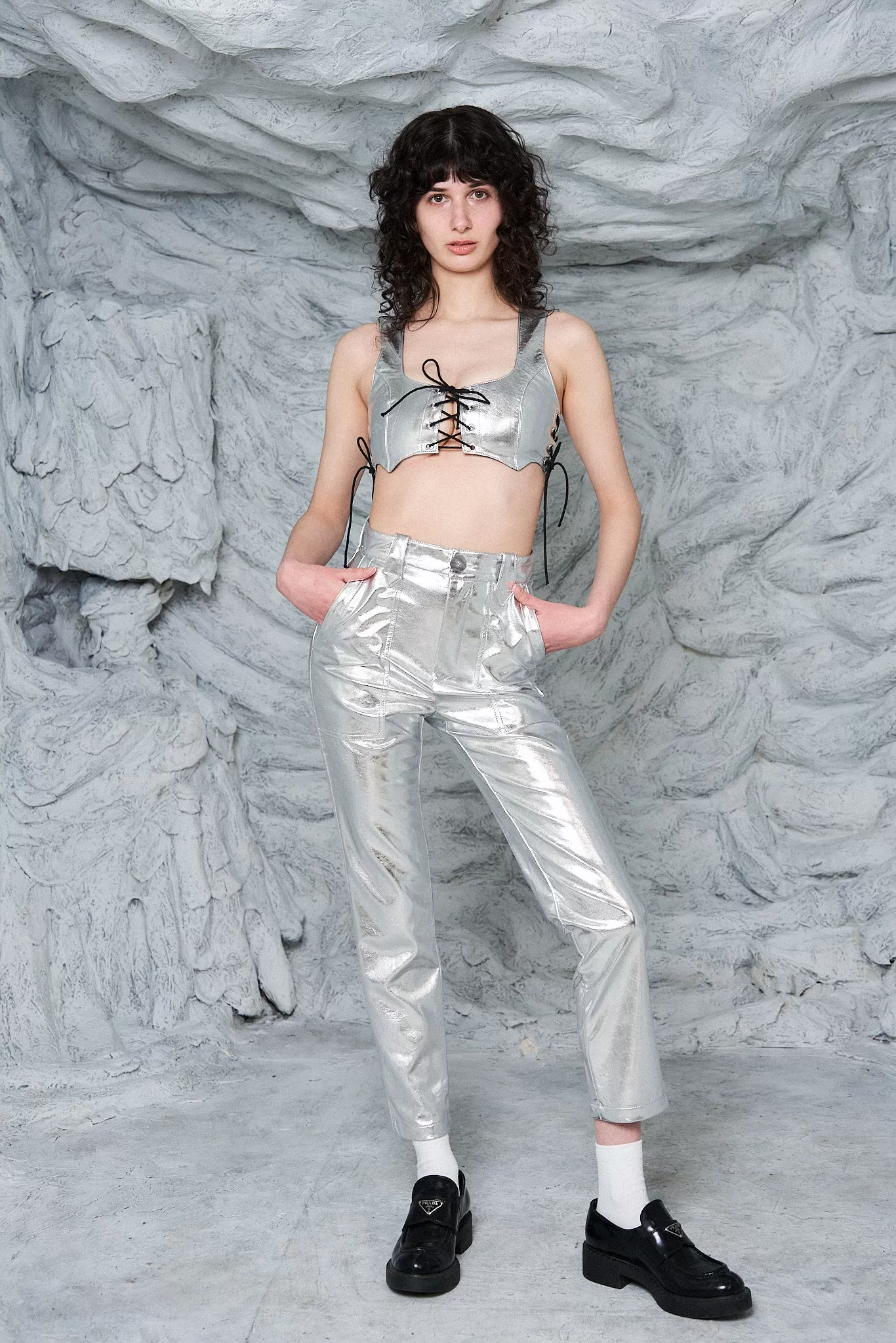 Silver Faux Leather Trousers