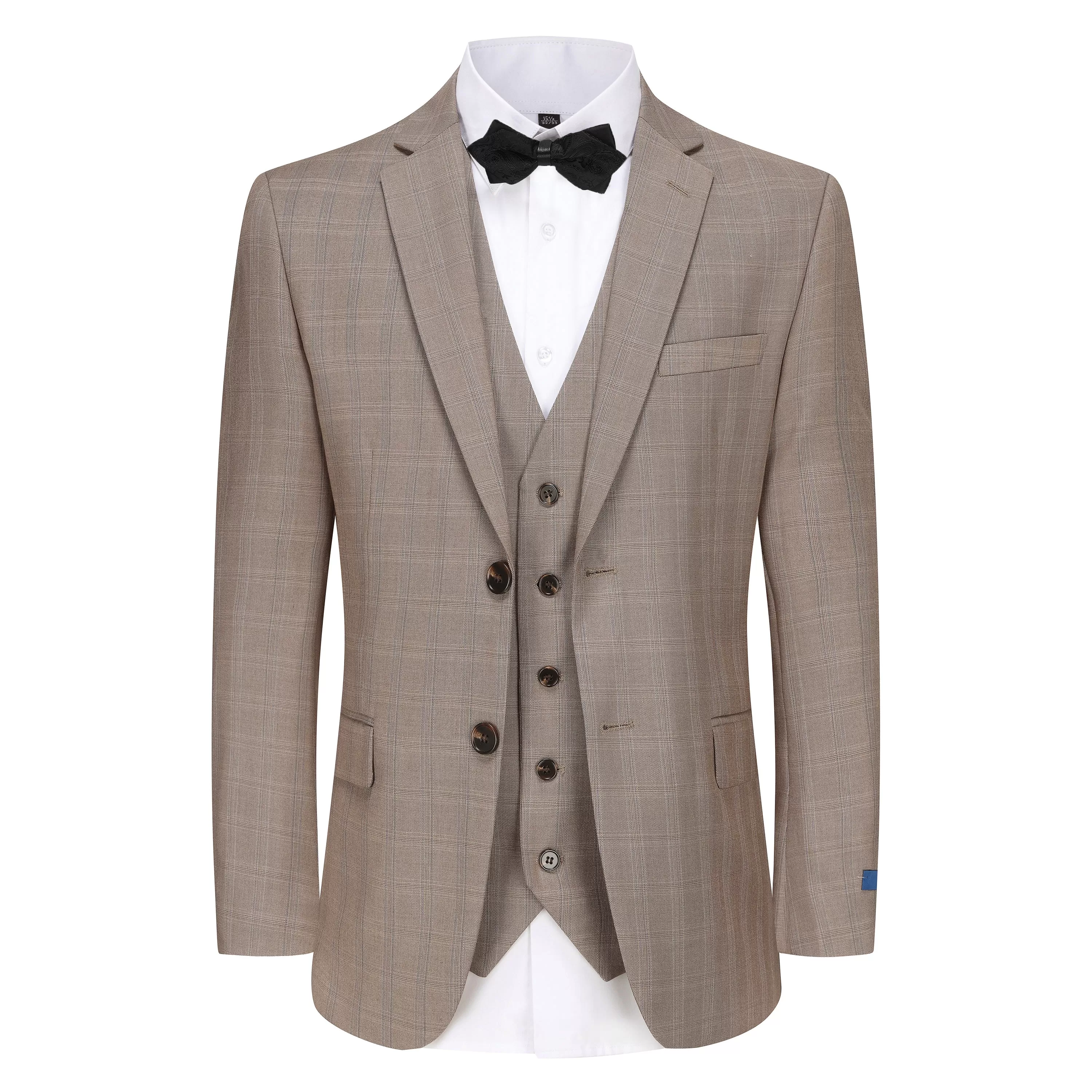 Slim Fit 3PC Brown Check Suit