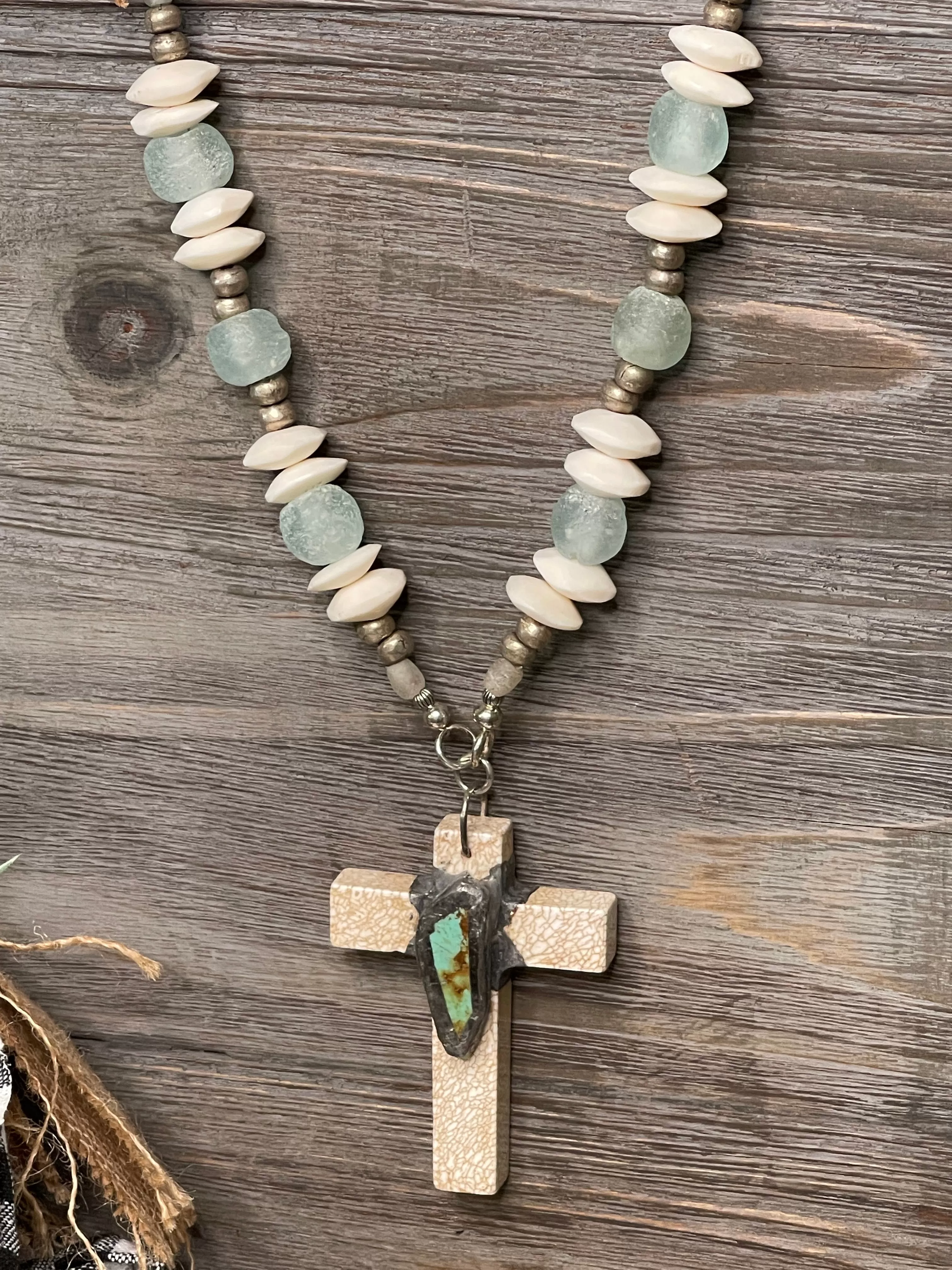 Stone Cross & Turquoise Necklace