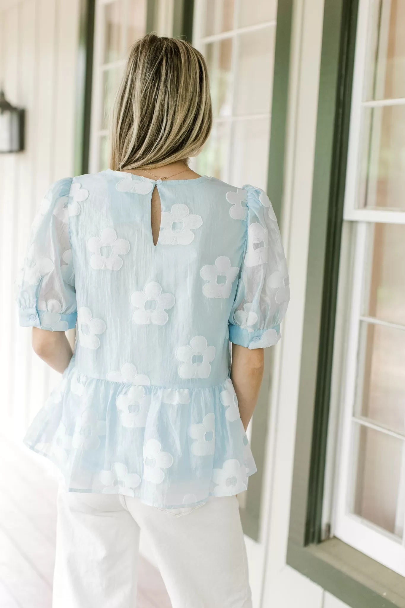 Subtle Blue Flower Top