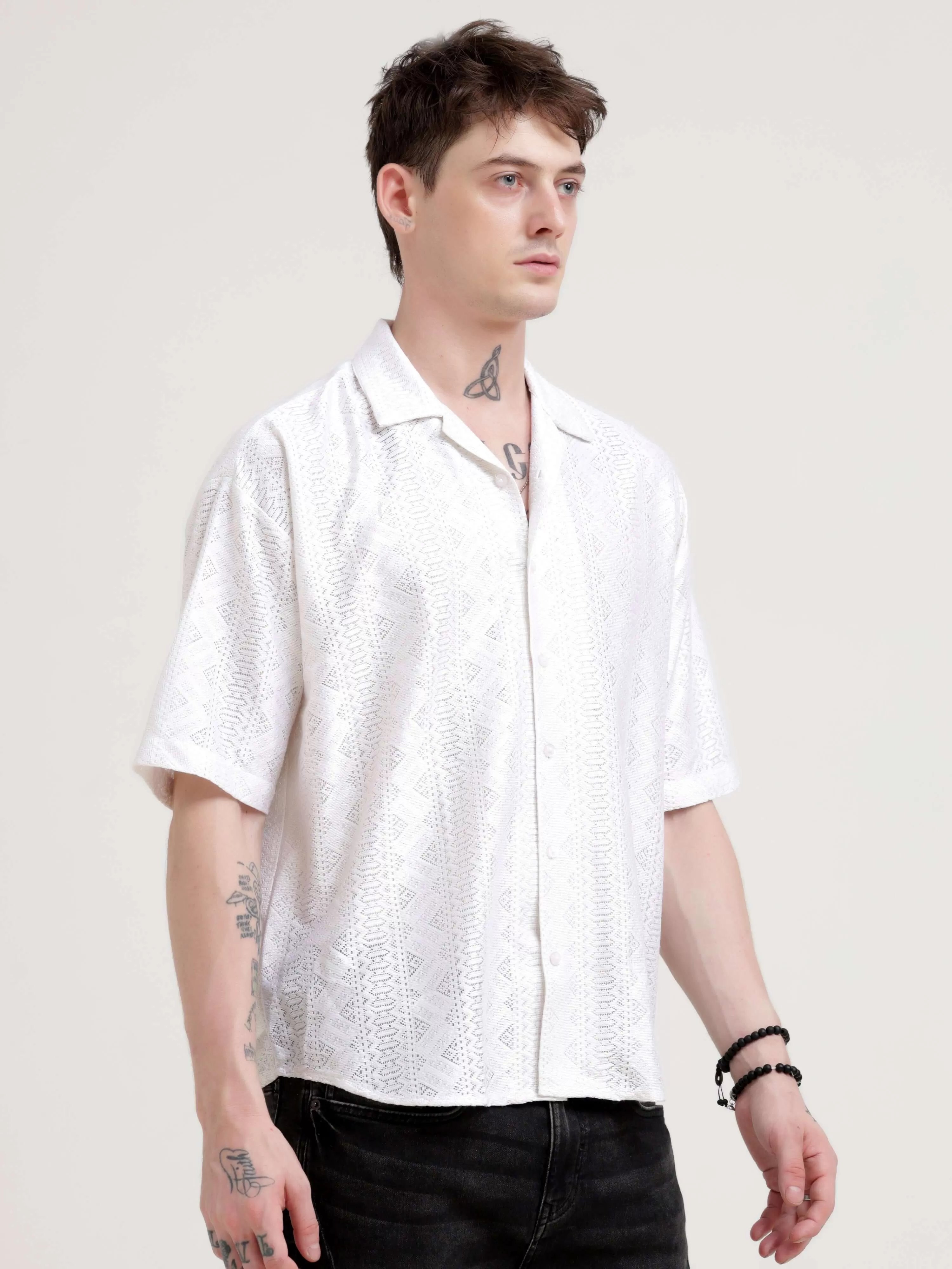 Texturiche quad white crochet oversized shirt