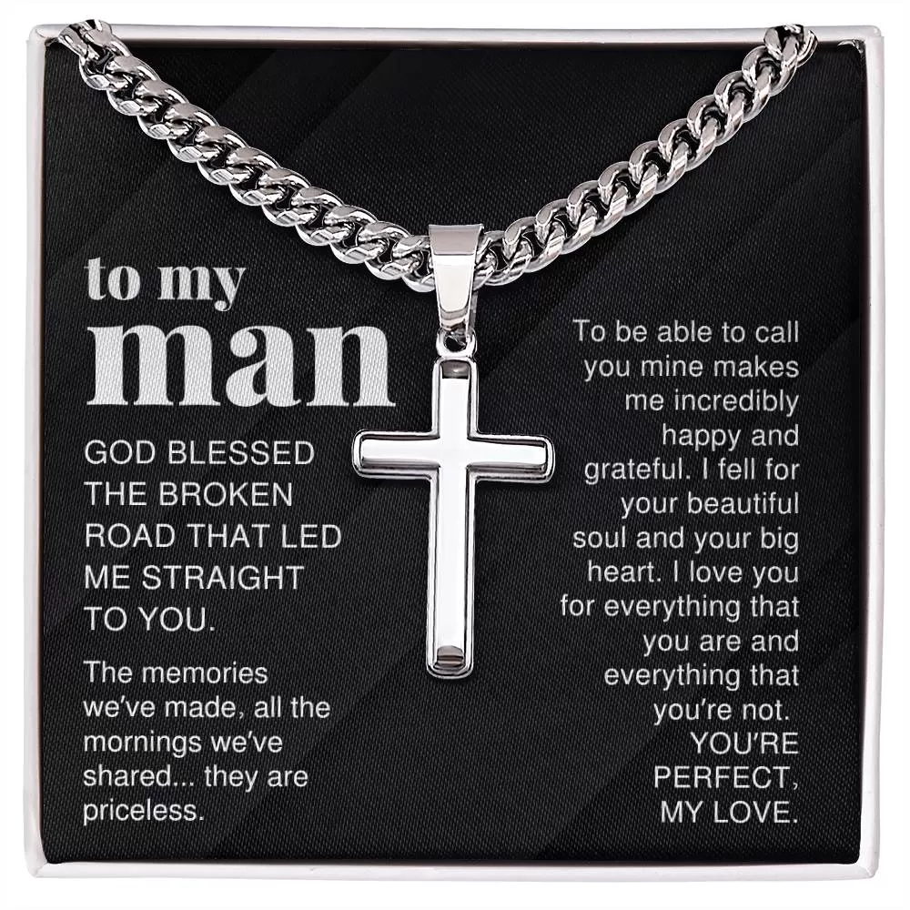 To My Man Gift, The Memories We've Made, Cross Pendant Cuban Chain Men Necklace