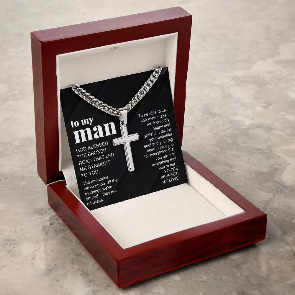 To My Man Gift, The Memories We've Made, Cross Pendant Cuban Chain Men Necklace