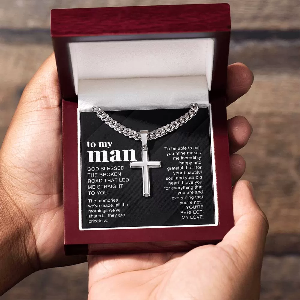 To My Man Gift, The Memories We've Made, Cross Pendant Cuban Chain Men Necklace