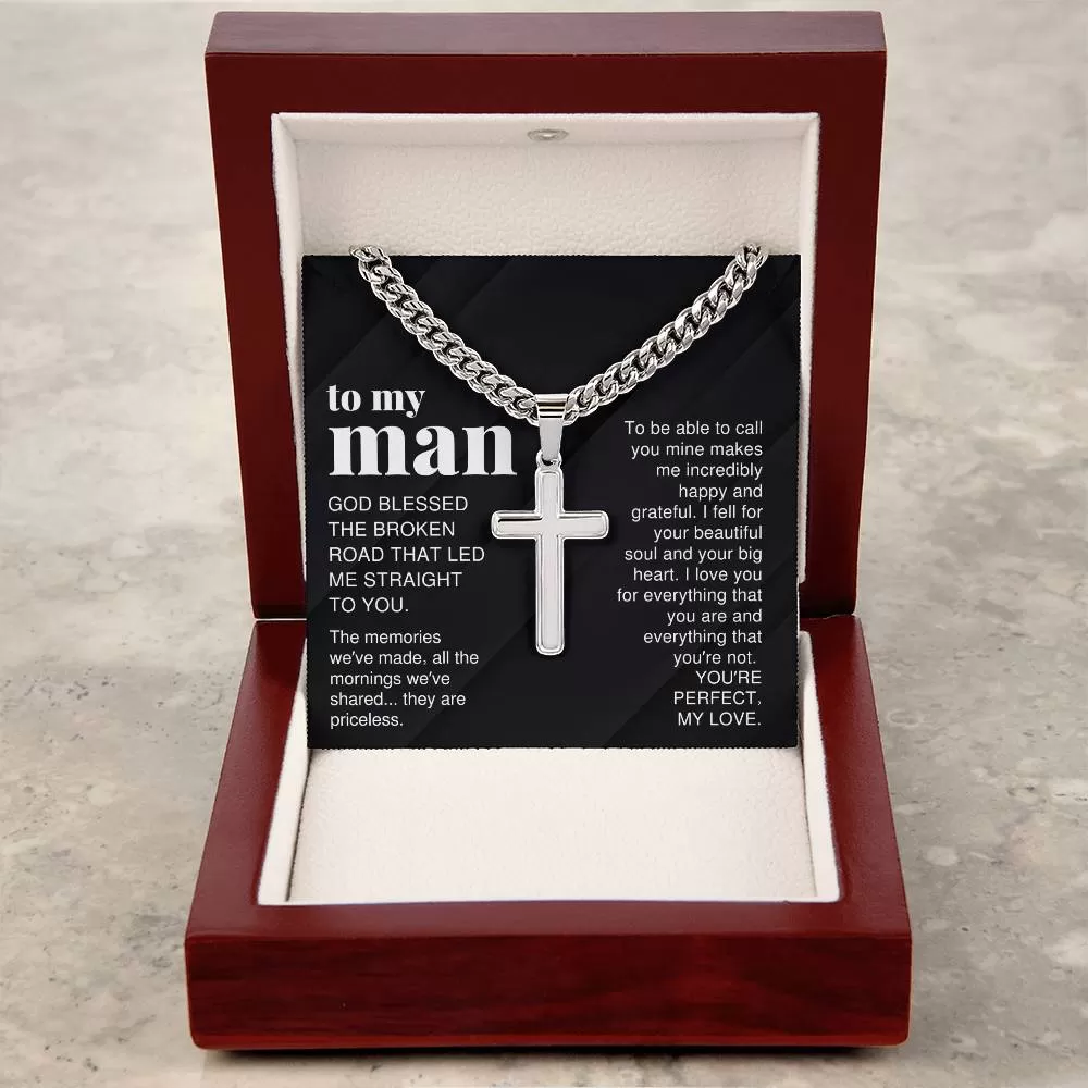 To My Man Gift, The Memories We've Made, Cross Pendant Cuban Chain Men Necklace