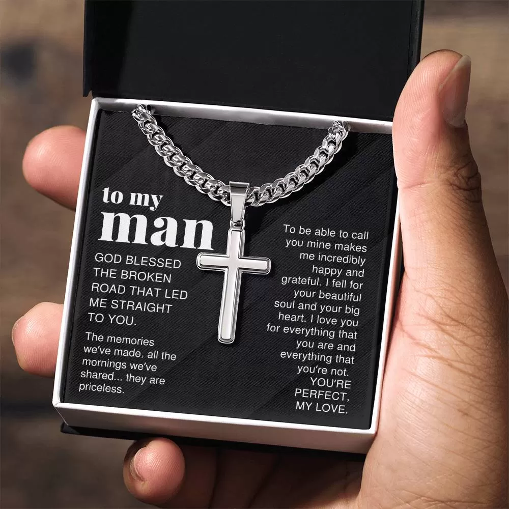 To My Man Gift, The Memories We've Made, Cross Pendant Cuban Chain Men Necklace