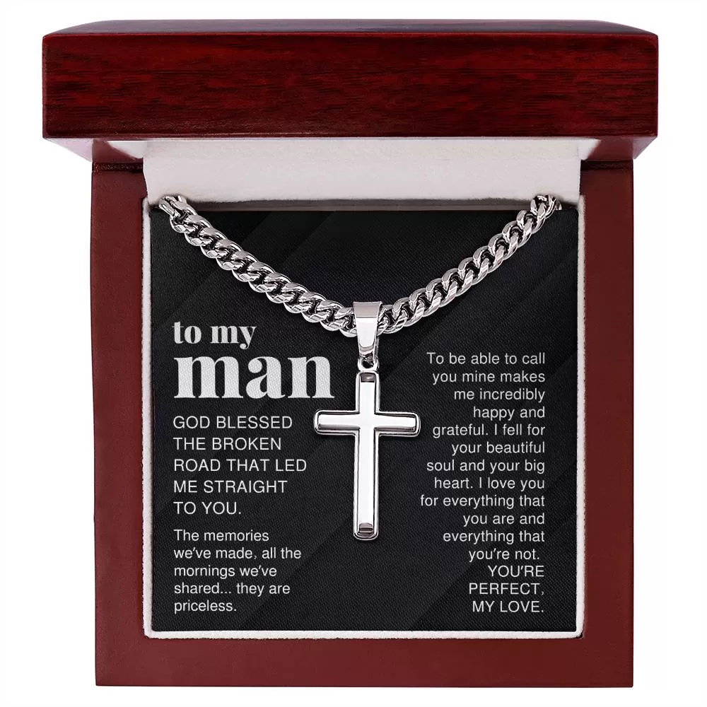 To My Man Gift, The Memories We've Made, Cross Pendant Cuban Chain Men Necklace