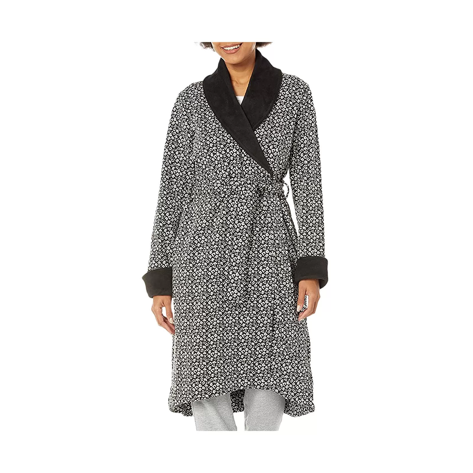 UGG Duffield II Black Grey Micro Leopard Robe - Women's