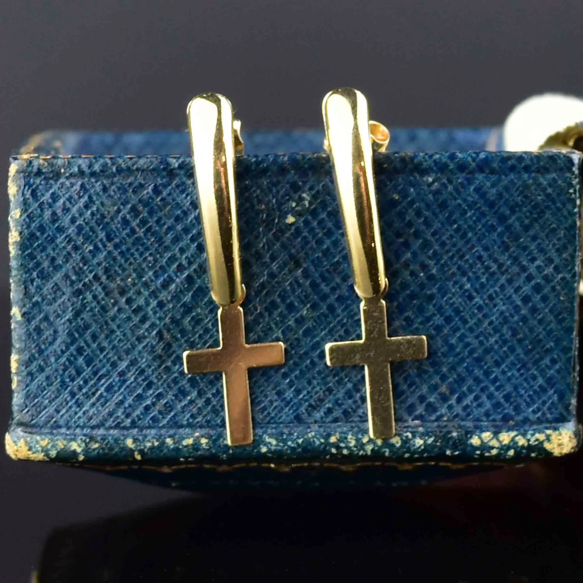 Vintage 14K Gold Cross Post Dangle Earrings