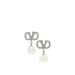 VLogo Pearl Drop Earrings, Palladium