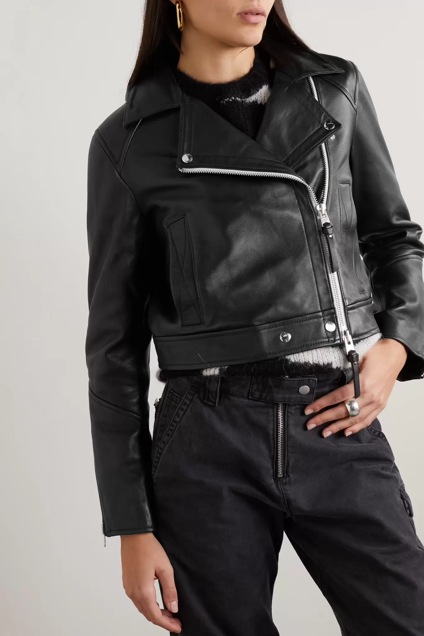 Vyner Leather Biker Jacket - Black