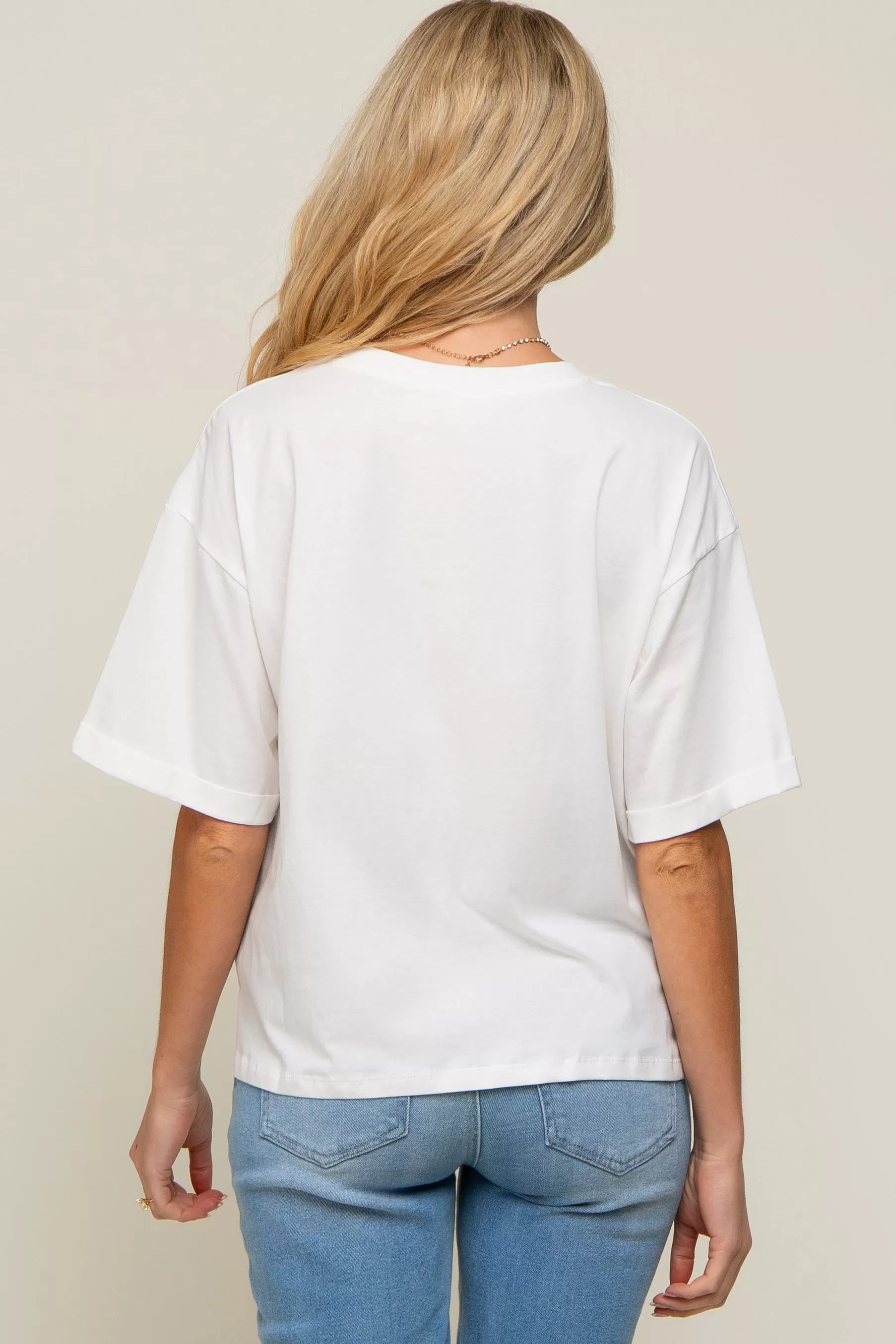 White Basic Rolled Short Sleeve Maternity T-Shirt