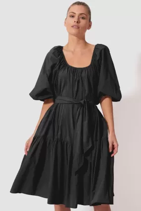 Wild Love Black Mid Sleeve Tiered Midi Dress