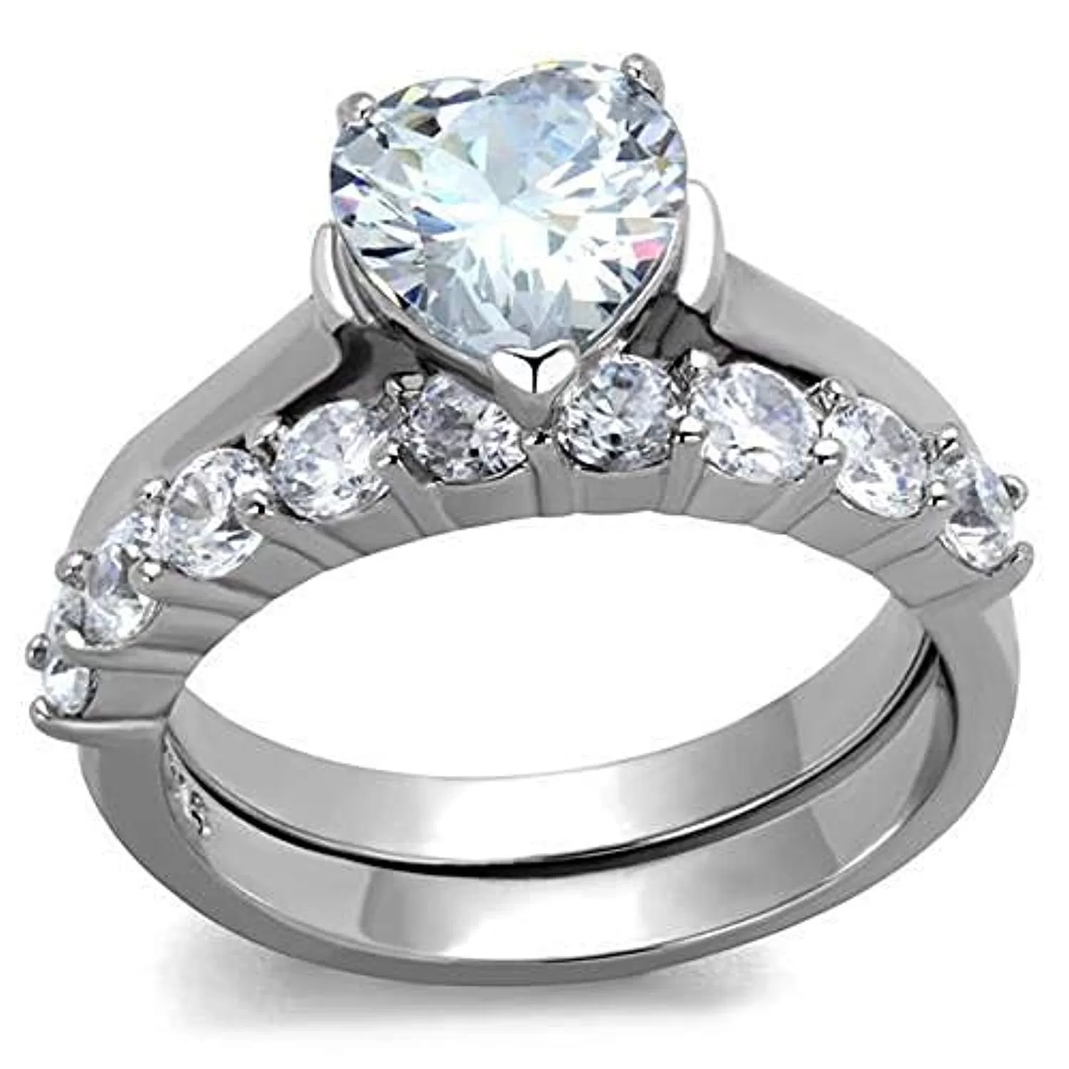 WildKlass Stainless Steel Ring High Polished Women AAA Grade CZ Clear