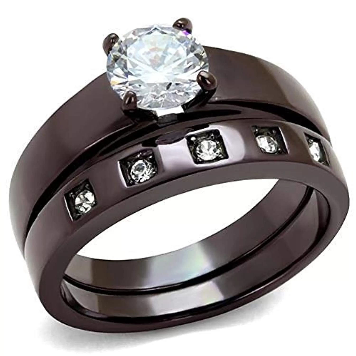 WildKlass Stainless Steel Ring IP Dark Brown (IP Coffee) Women AAA Grade CZ Clear