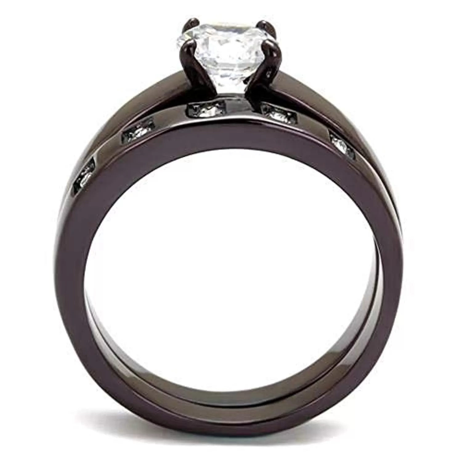 WildKlass Stainless Steel Ring IP Dark Brown (IP Coffee) Women AAA Grade CZ Clear