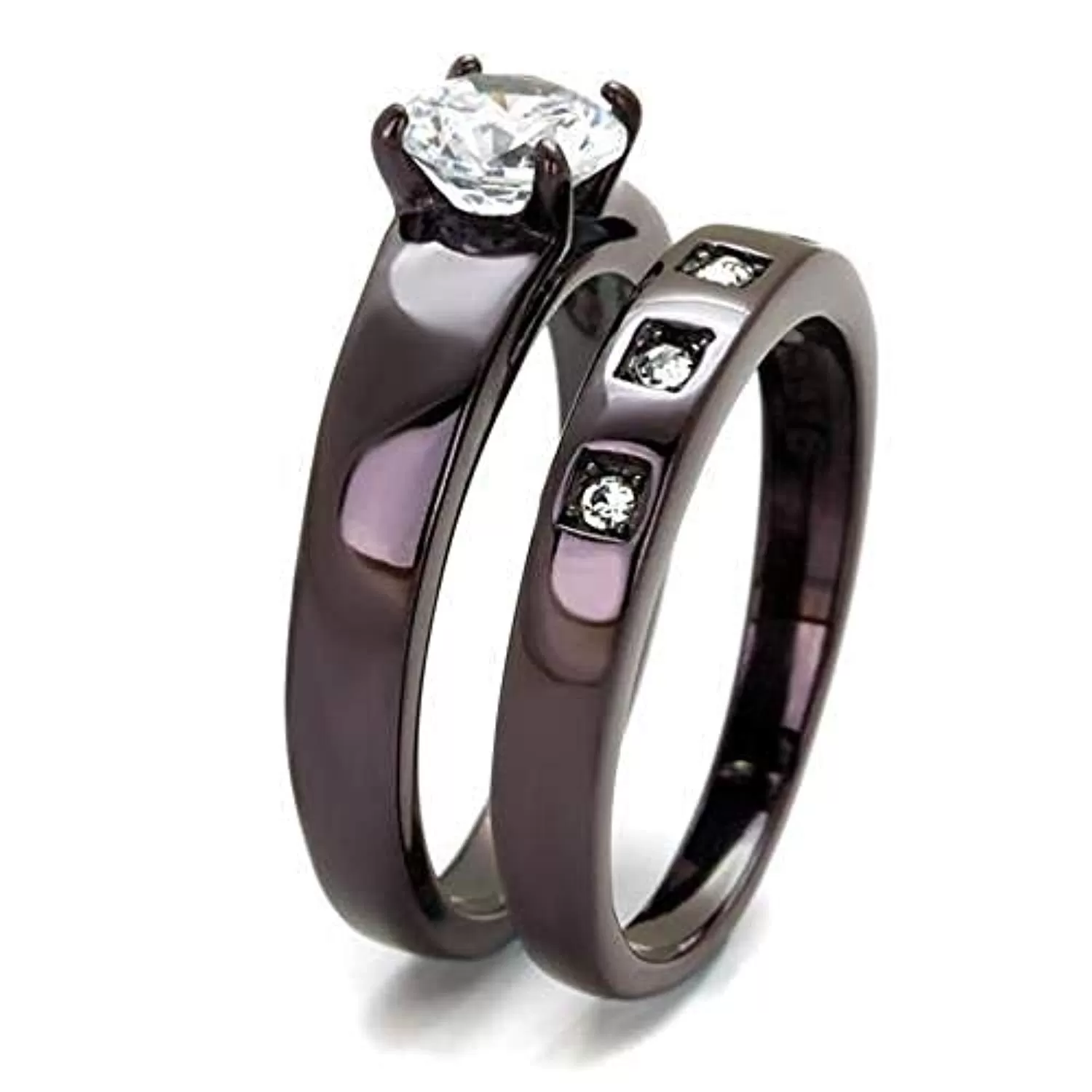 WildKlass Stainless Steel Ring IP Dark Brown (IP Coffee) Women AAA Grade CZ Clear