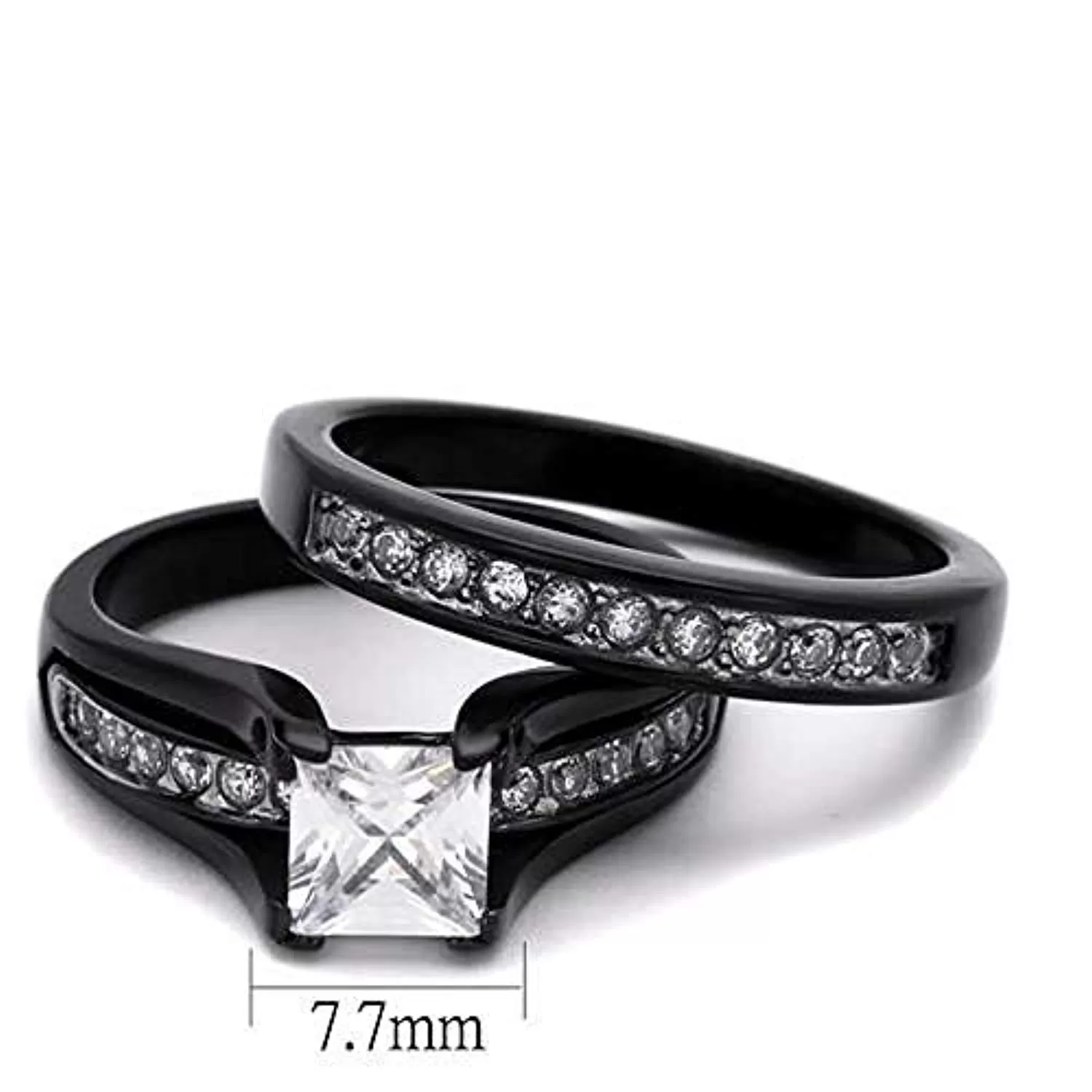 WildKlass Stainless Steel Ring Two-Tone IP Black Women AAA Grade CZ Clear