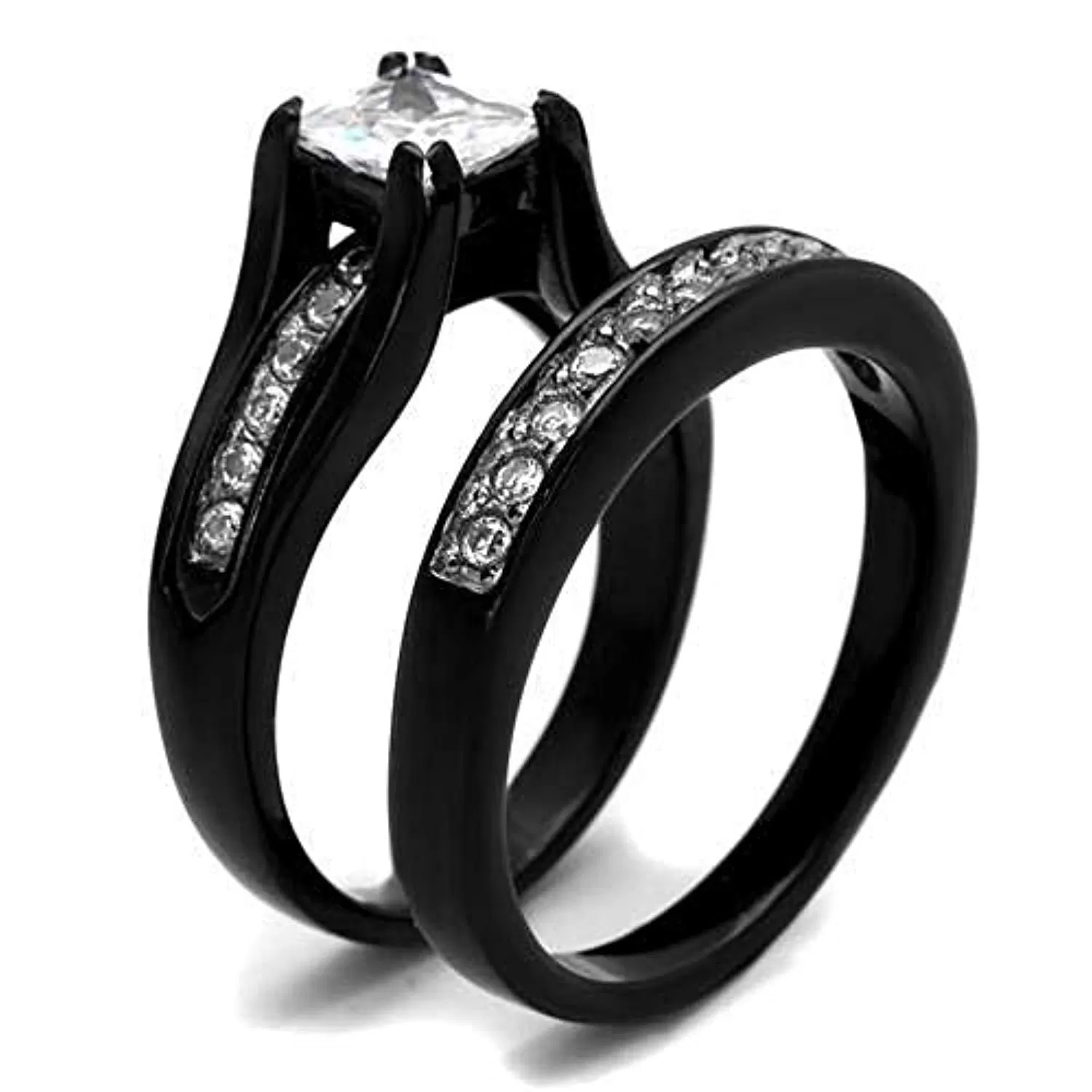 WildKlass Stainless Steel Ring Two-Tone IP Black Women AAA Grade CZ Clear