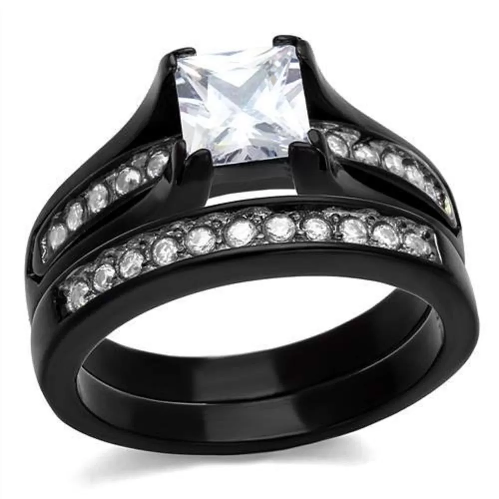 WildKlass Stainless Steel Ring Two-Tone IP Black Women AAA Grade CZ Clear